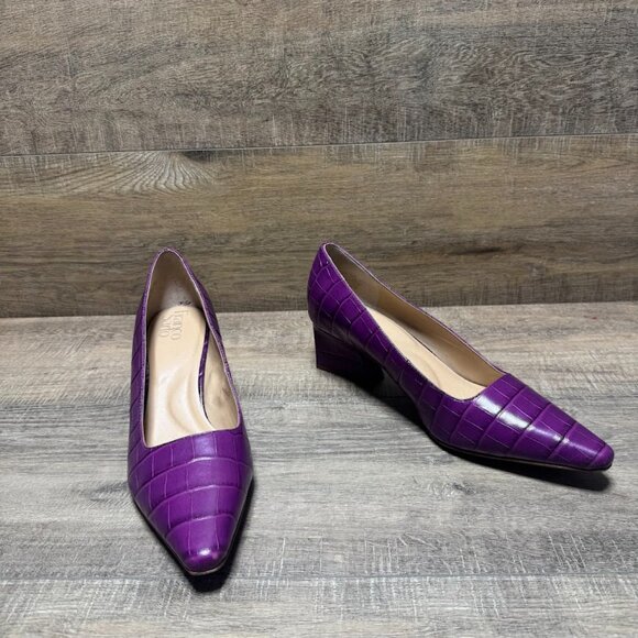 Franco Sarto Samira Violet Embossed Leather Pointed Toe Heels Women's Size 9.5 - Picture 7 of 8